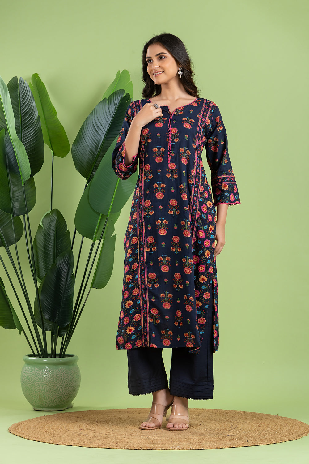 Navy Blue Mix & Match Floral Print Kurta