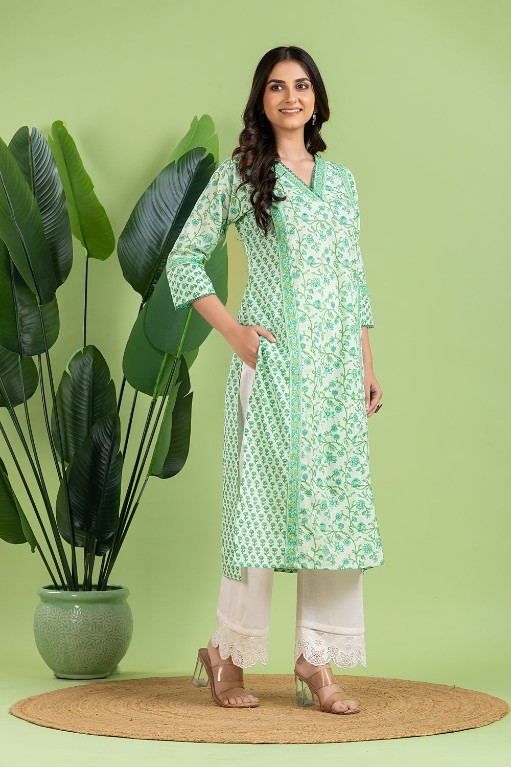 Mint Green Mix & Match Floral Print Kurta