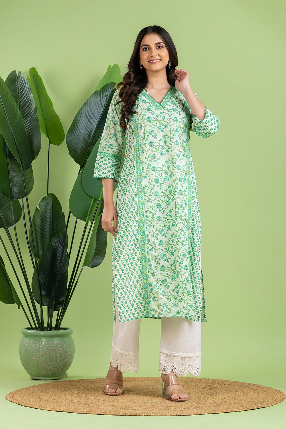 Mint Green Mix & Match Floral Print Kurta