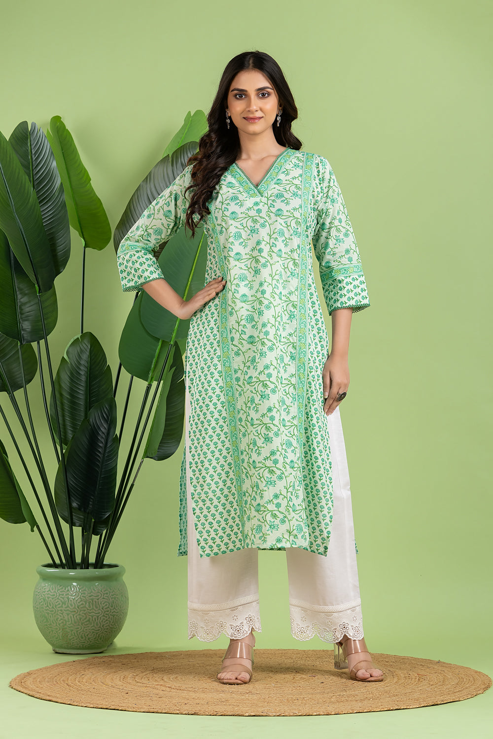 Mint Green Mix & Match Floral Print Kurta