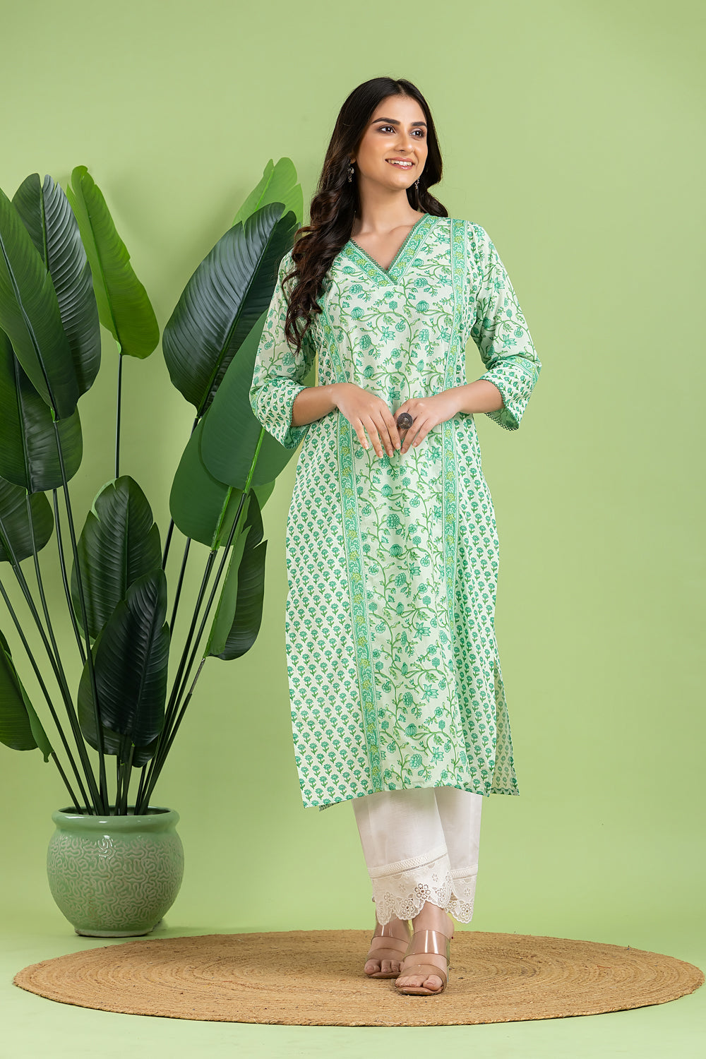 Mint Green Mix & Match Floral Print Kurta