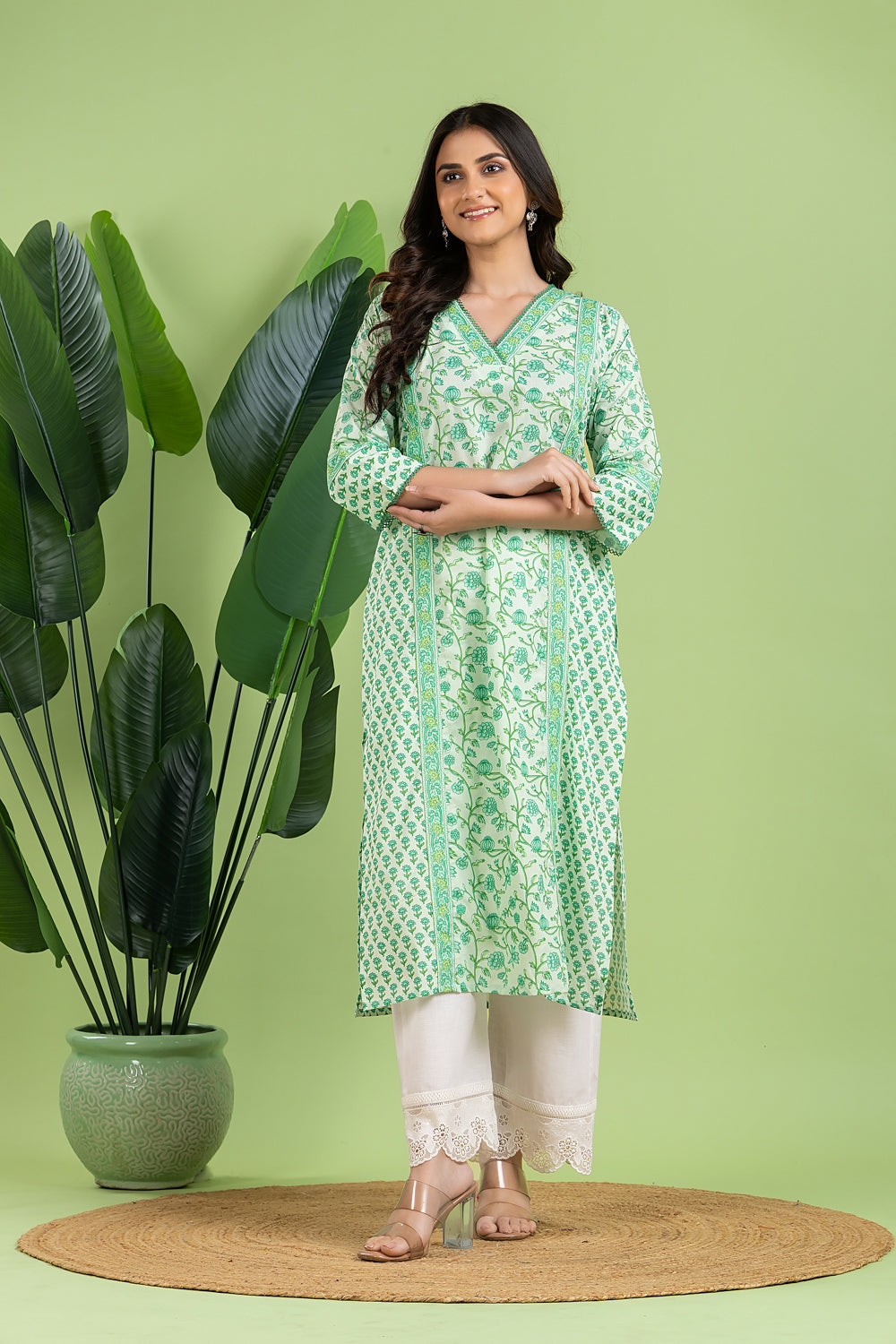 Mint Green Mix & Match Floral Print Kurta