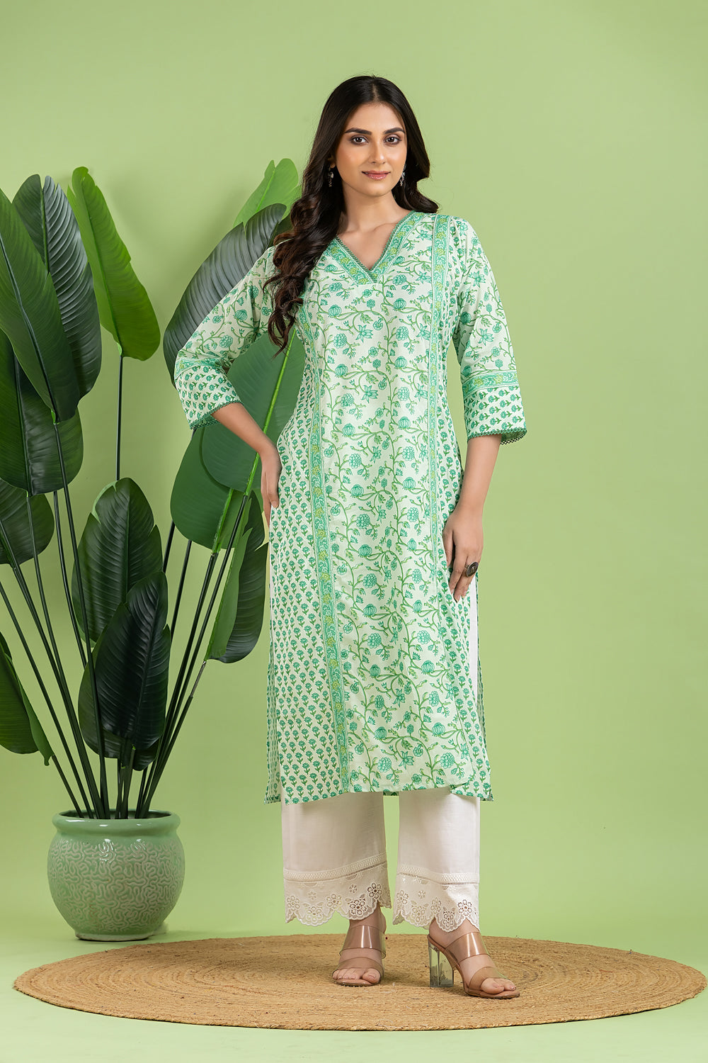 Mint Green Mix & Match Floral Print Kurta
