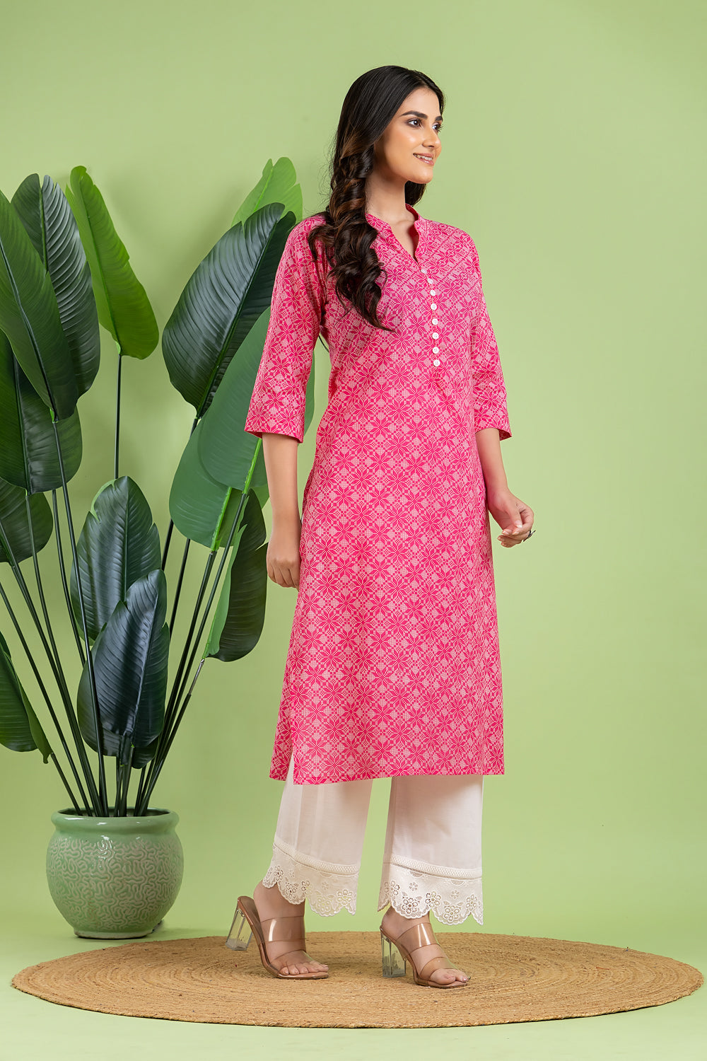 Hot Pink Bandhani Print Kurta
