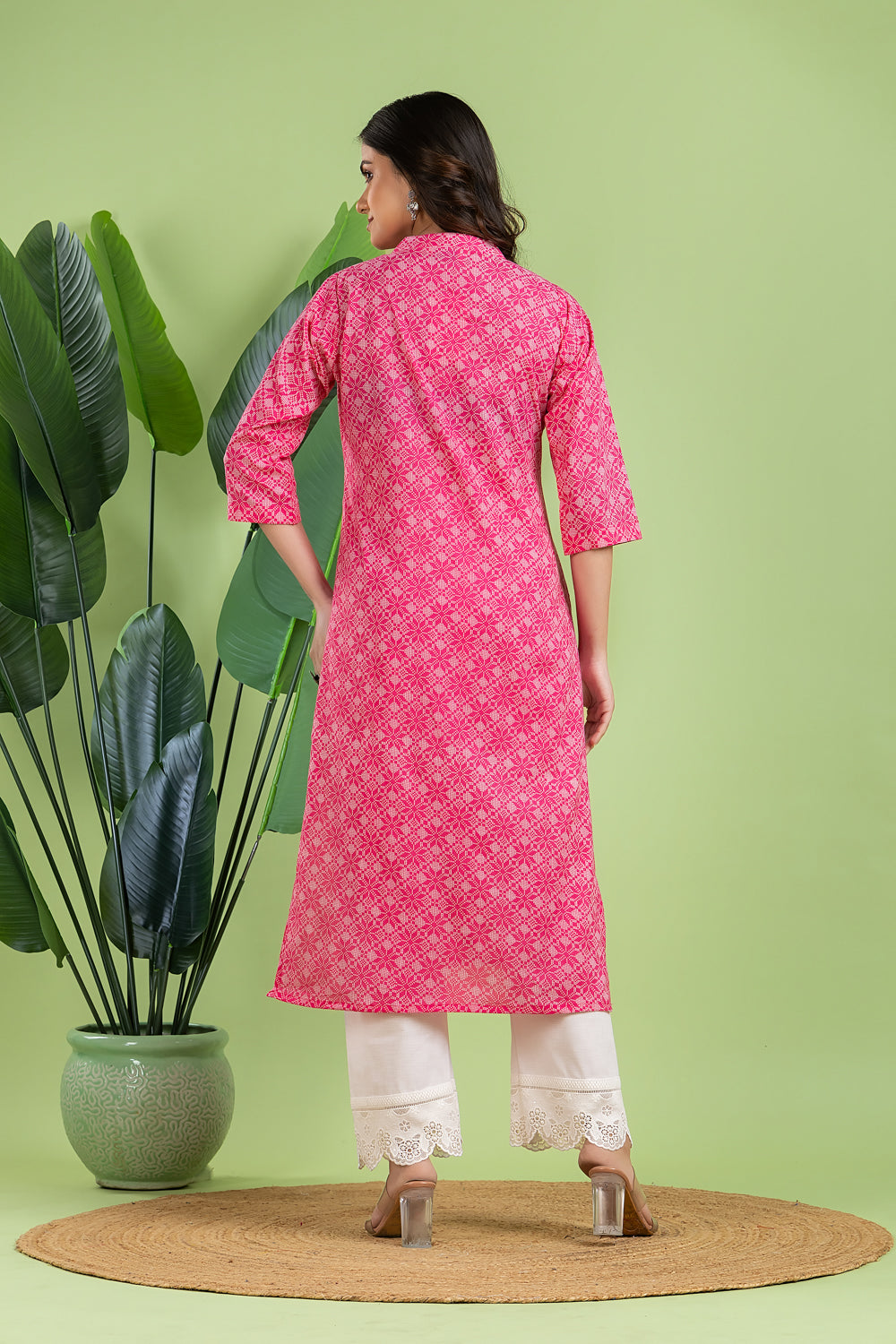 Hot Pink Bandhani Print Kurta