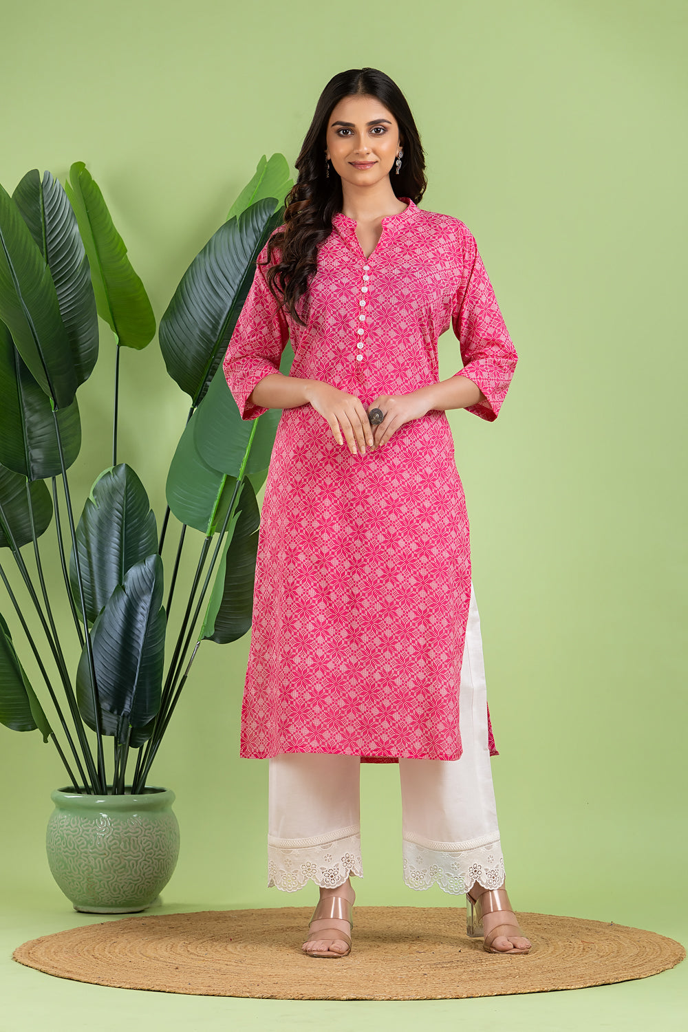 Hot Pink Bandhani Print Kurta