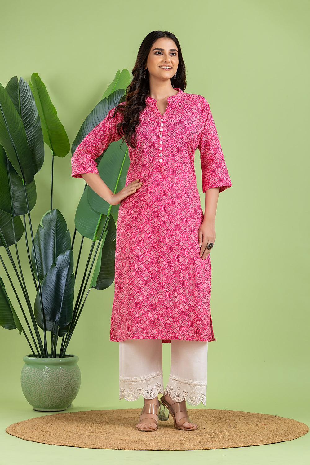 Hot Pink Bandhani Print Kurta