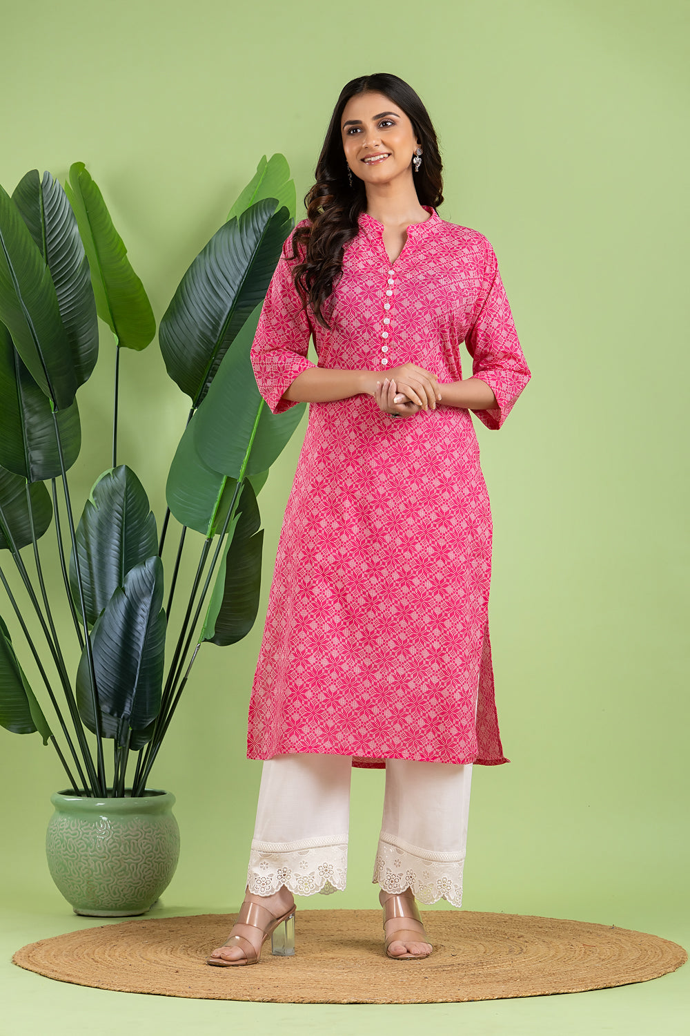 Hot Pink Bandhani Print Kurta