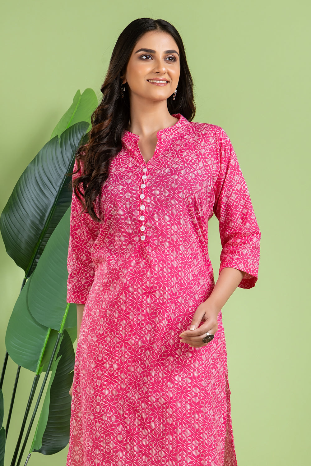Hot Pink Bandhani Print Kurta