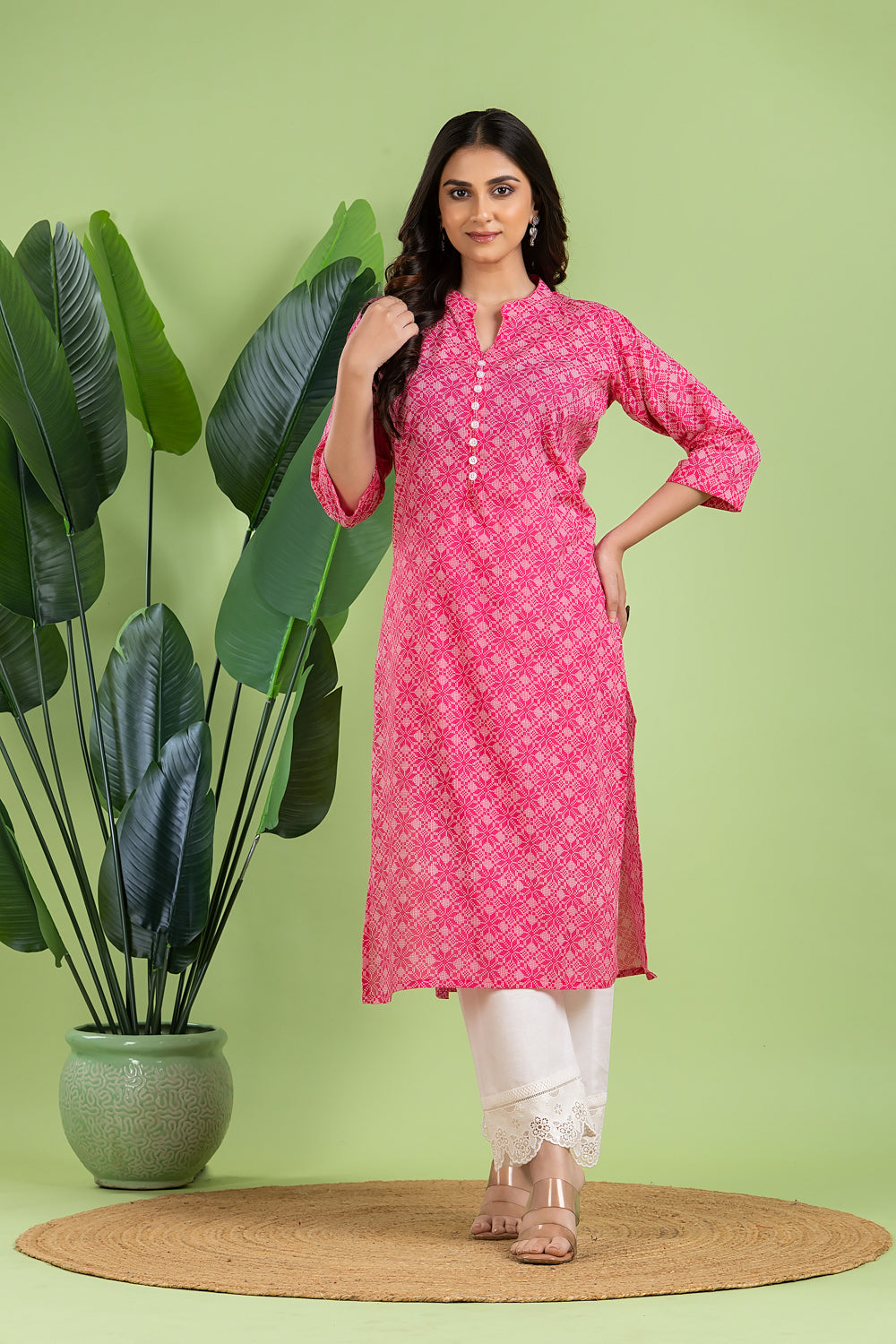 Hot Pink Bandhani Print Kurta