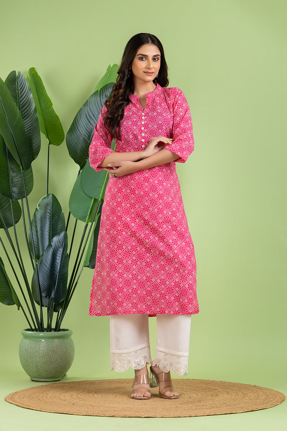 Hot Pink Bandhani Print Kurta