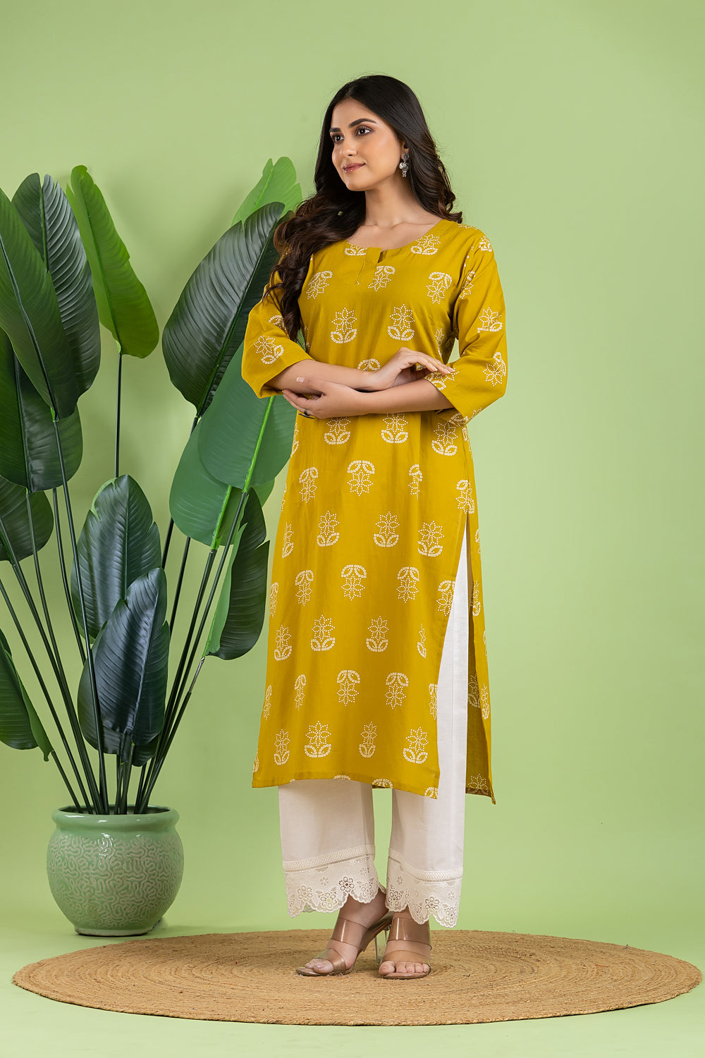 Yellow Floral Print Kurta