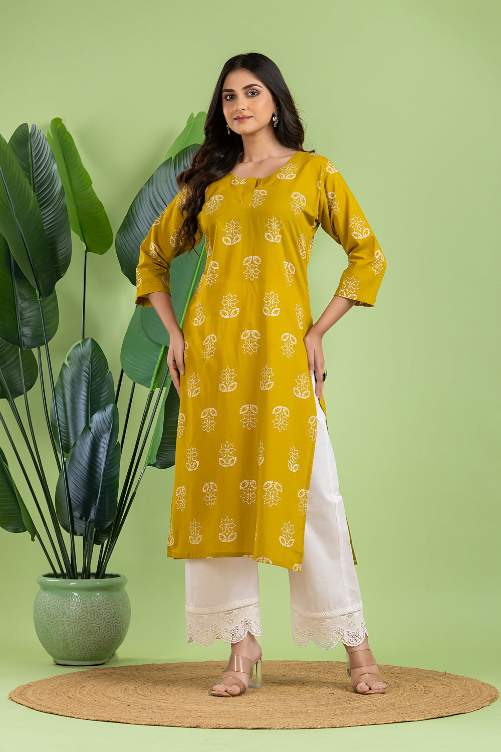Yellow Floral Print Kurta
