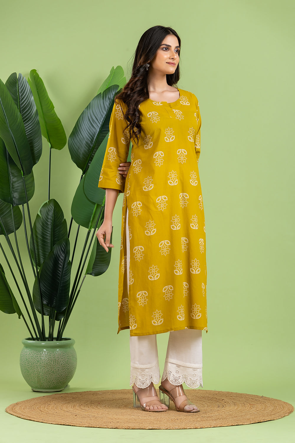 Yellow Floral Print Kurta
