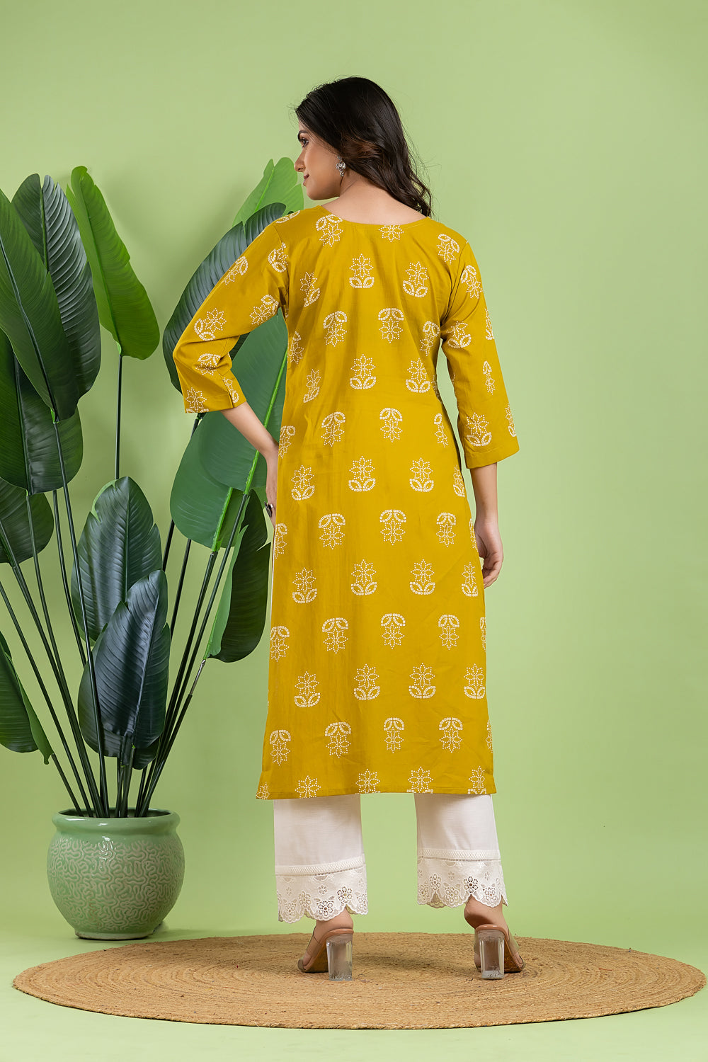 Yellow Floral Print Kurta