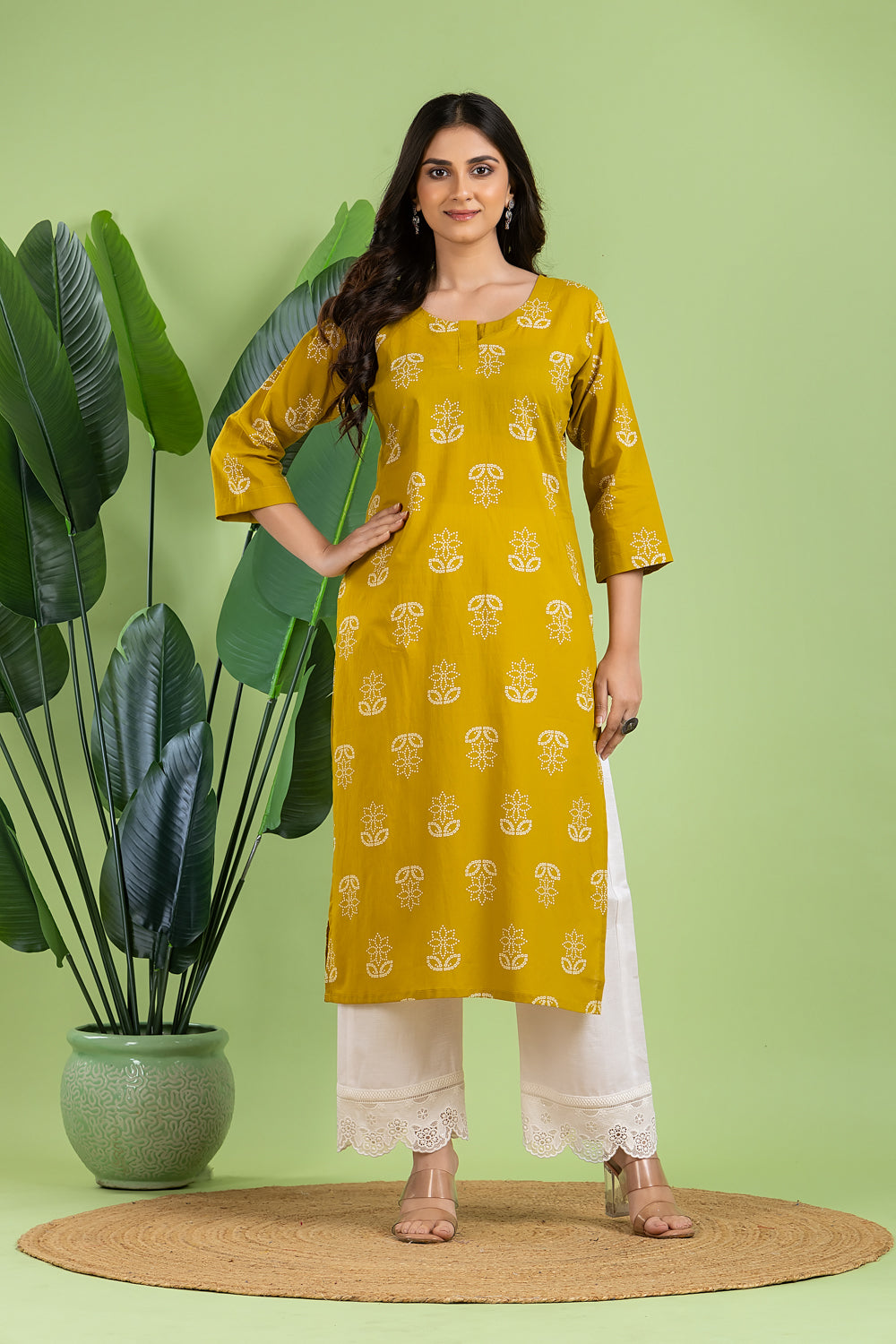 Yellow Floral Print Kurta