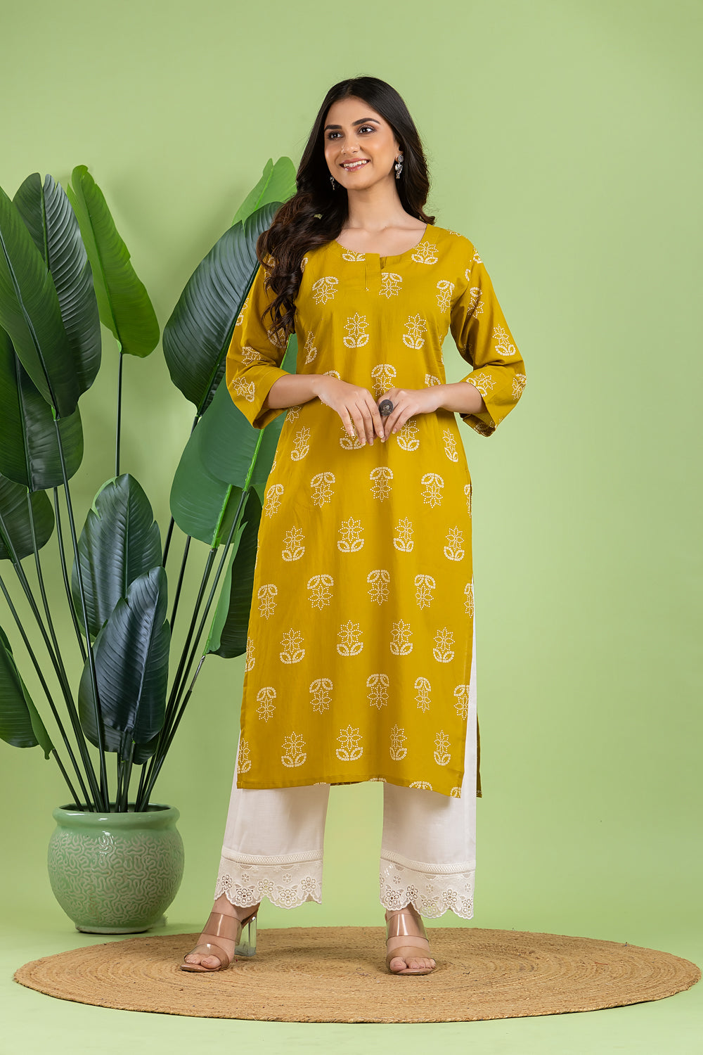 Yellow Floral Print Kurta