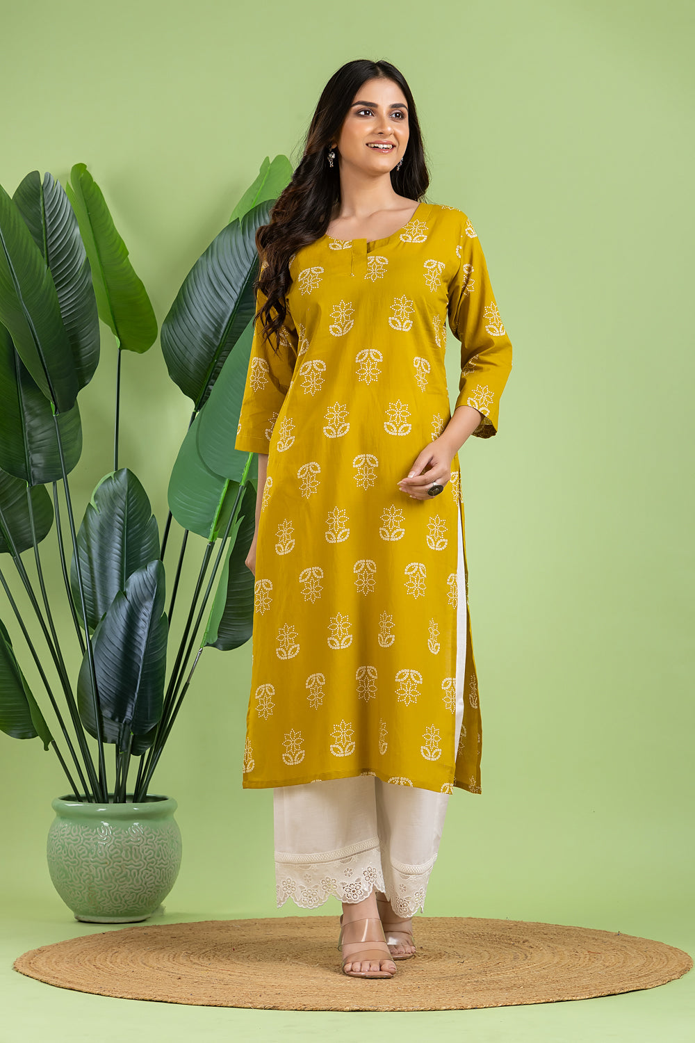 Yellow Floral Print Kurta