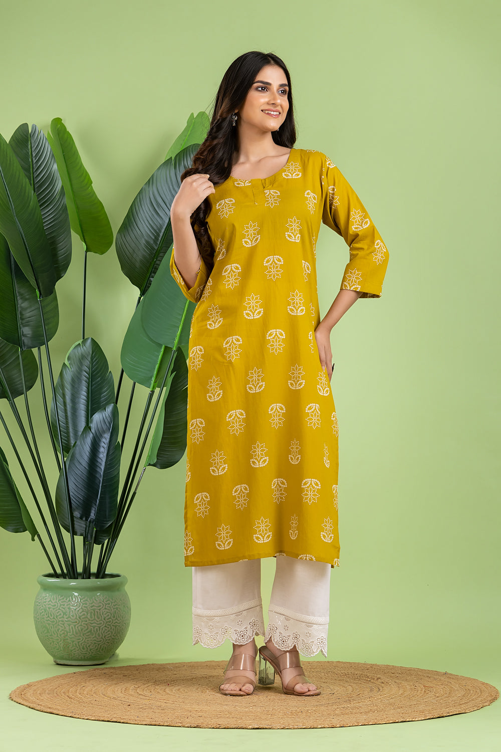 Yellow Floral Print Kurta
