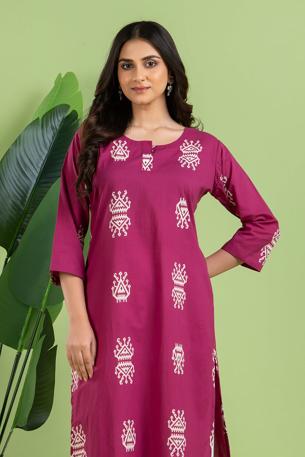 Dark Magenta Pink Tribal Motif Kurta