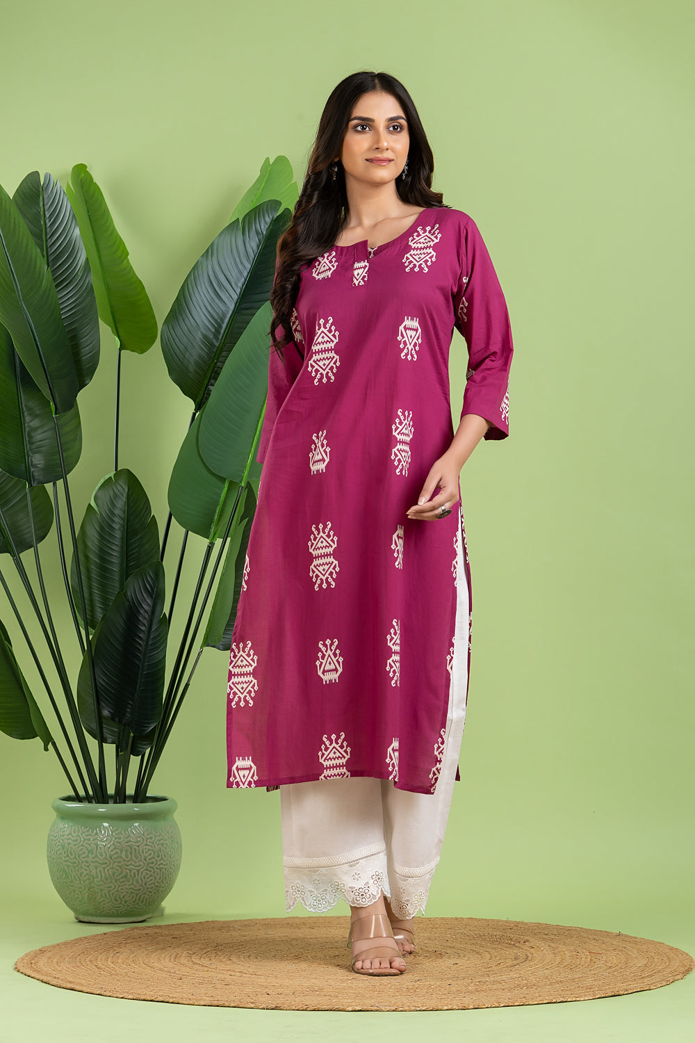 Dark Magenta Pink Tribal Motif Kurta
