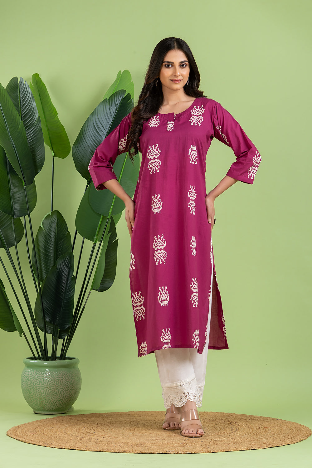 Dark Magenta Pink Tribal Motif Kurta