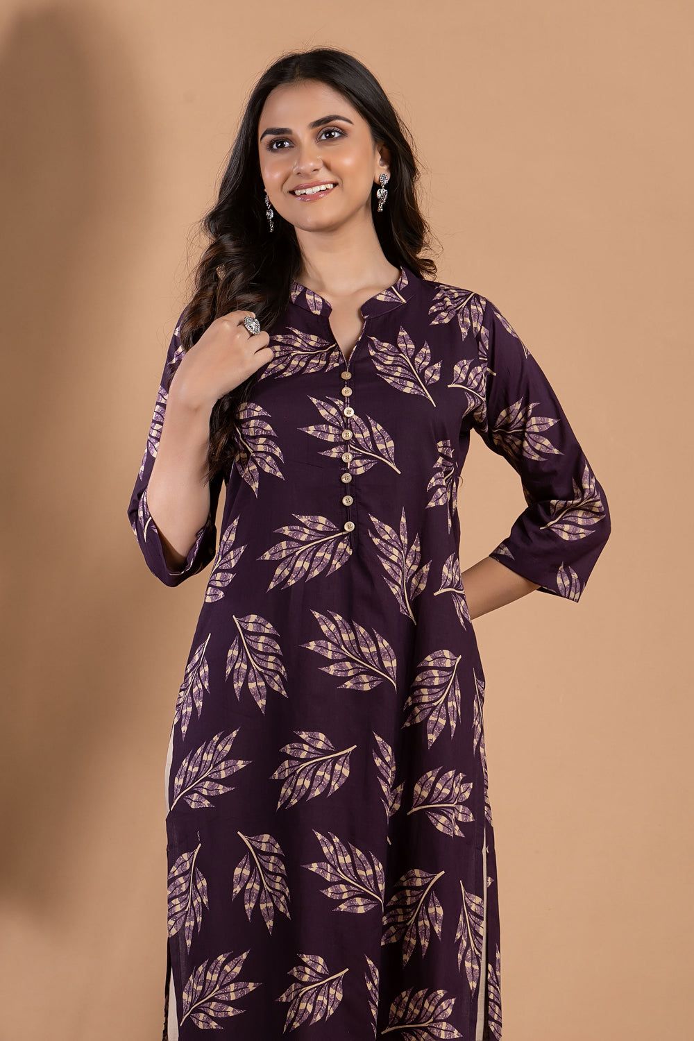 Midnight Purple Leaf Print Kurta