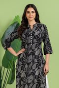 Black Floral Paisley Print Kurta
