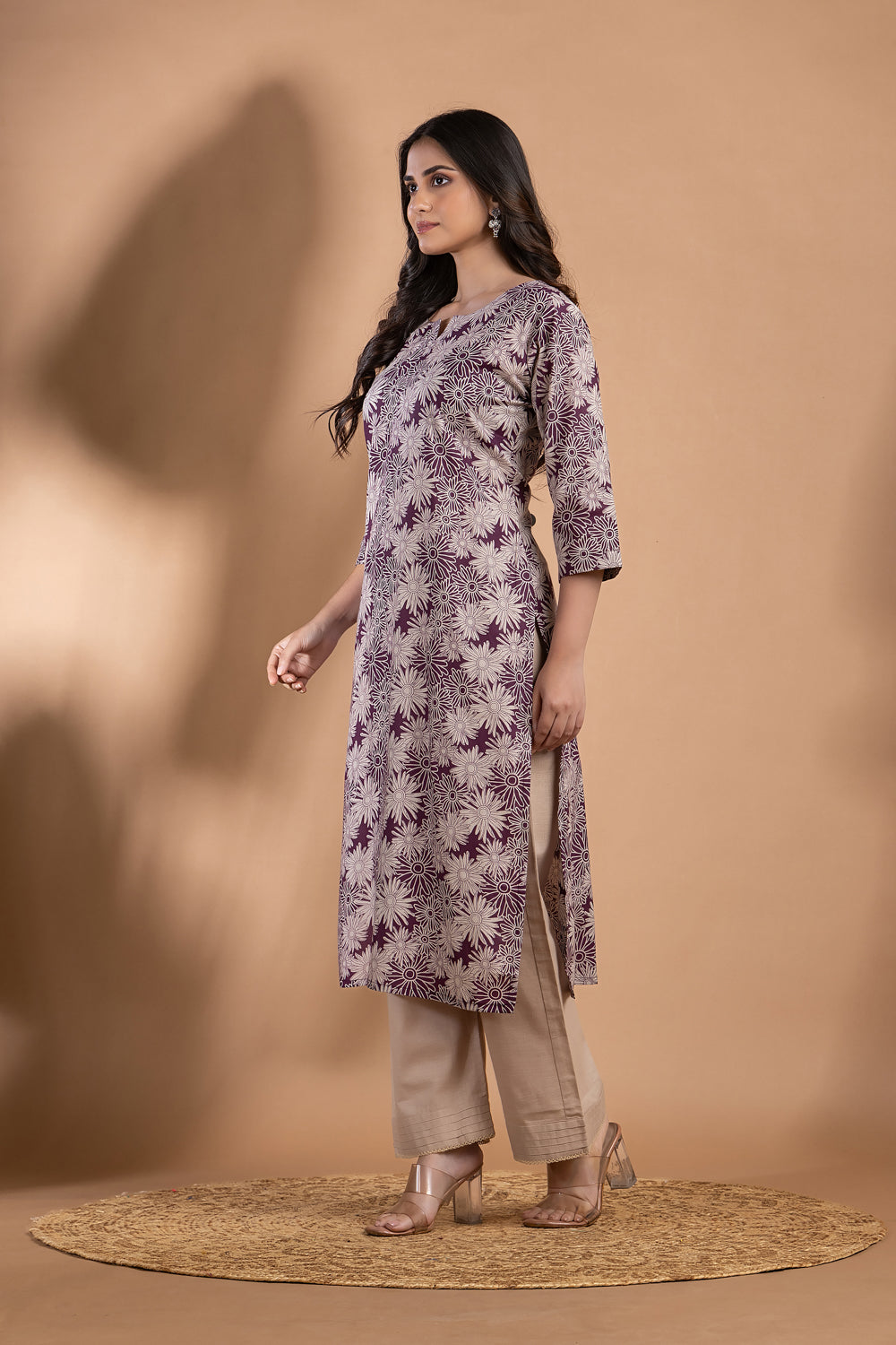 Purple & Grey Dahlia Print Kurta