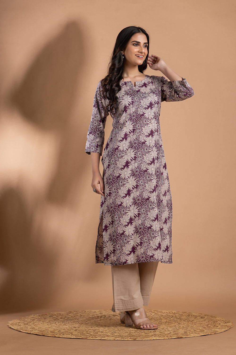 Purple & Grey Dahlia Print Kurta