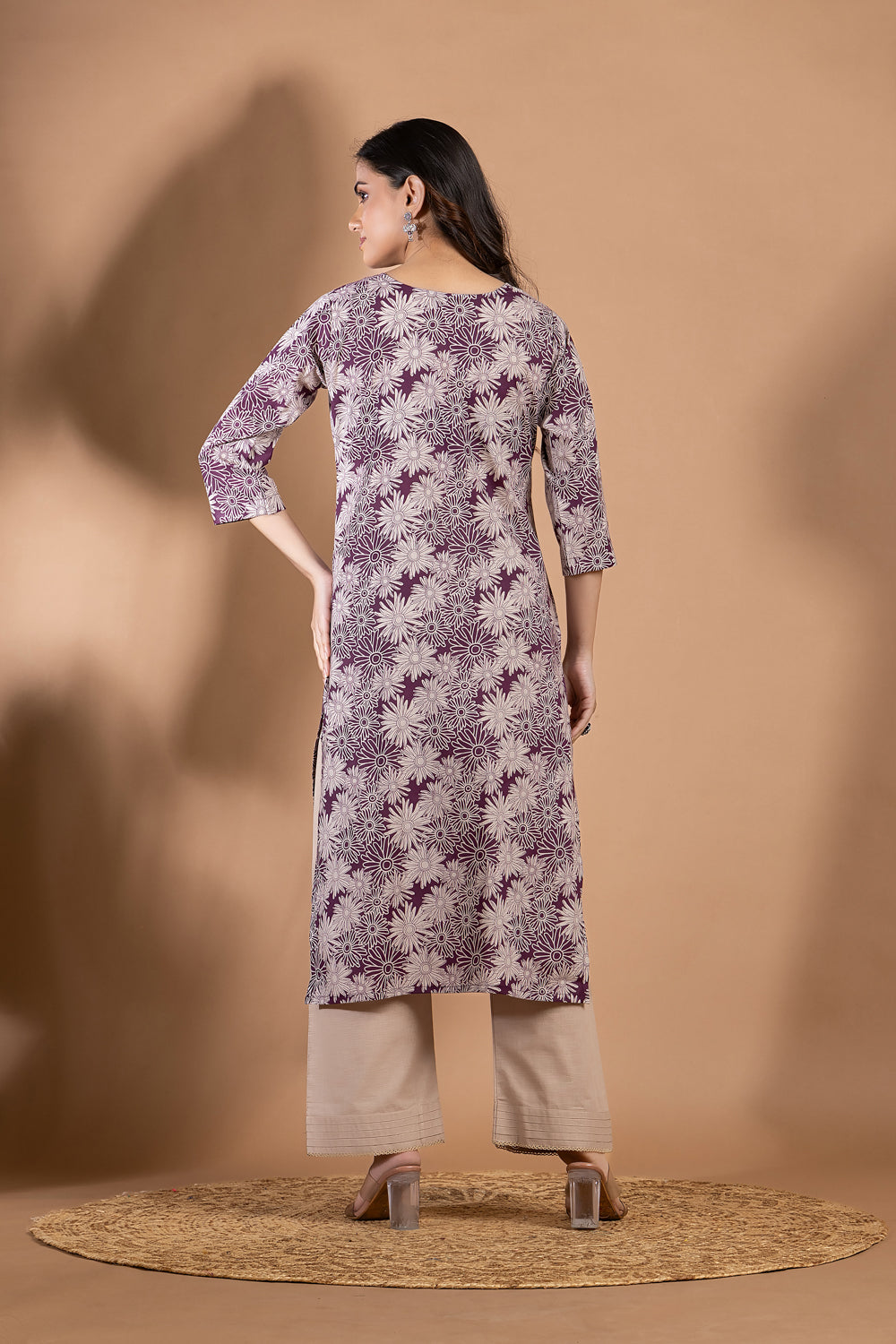 Purple & Grey Dahlia Print Kurta