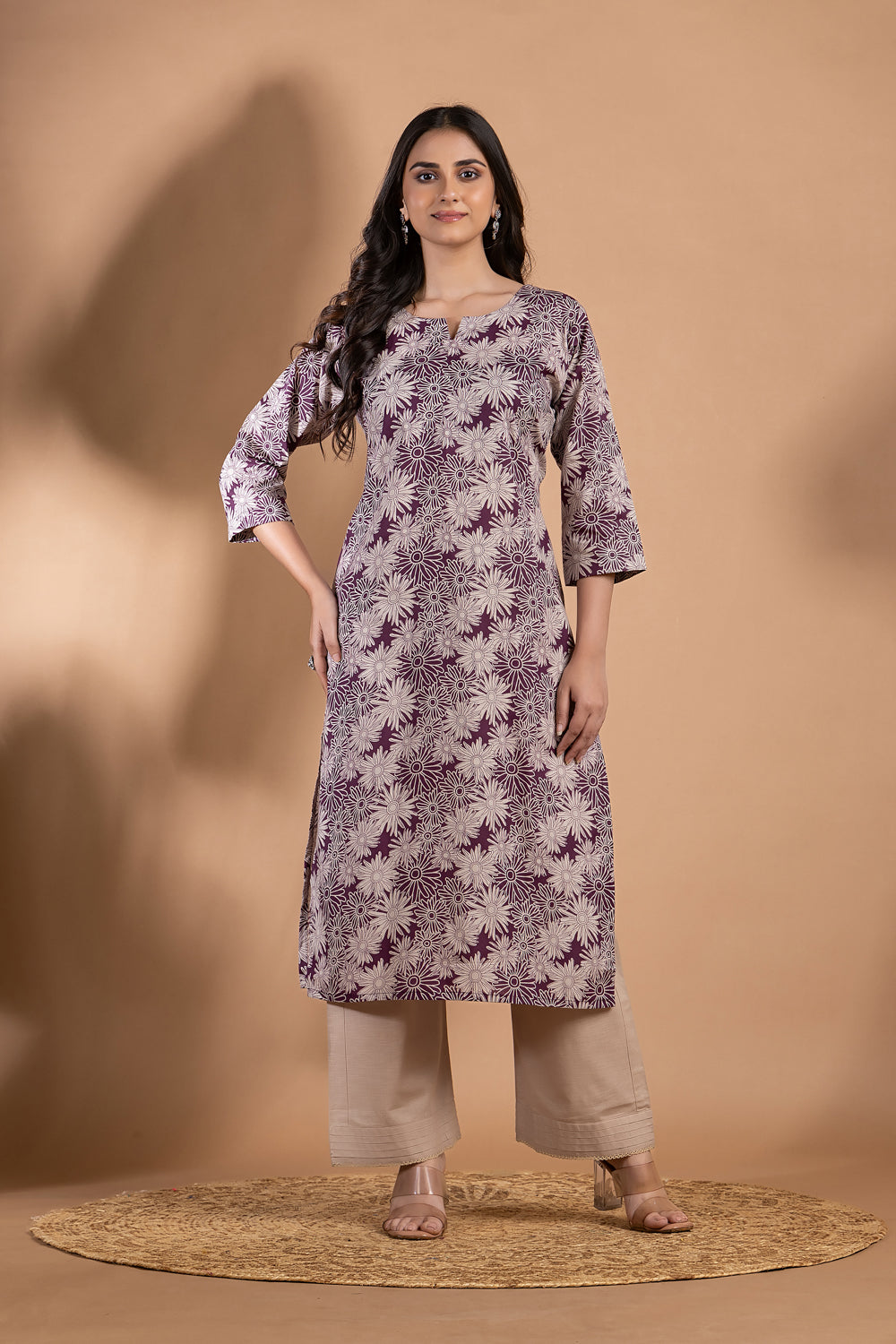 Purple & Grey Dahlia Print Kurta