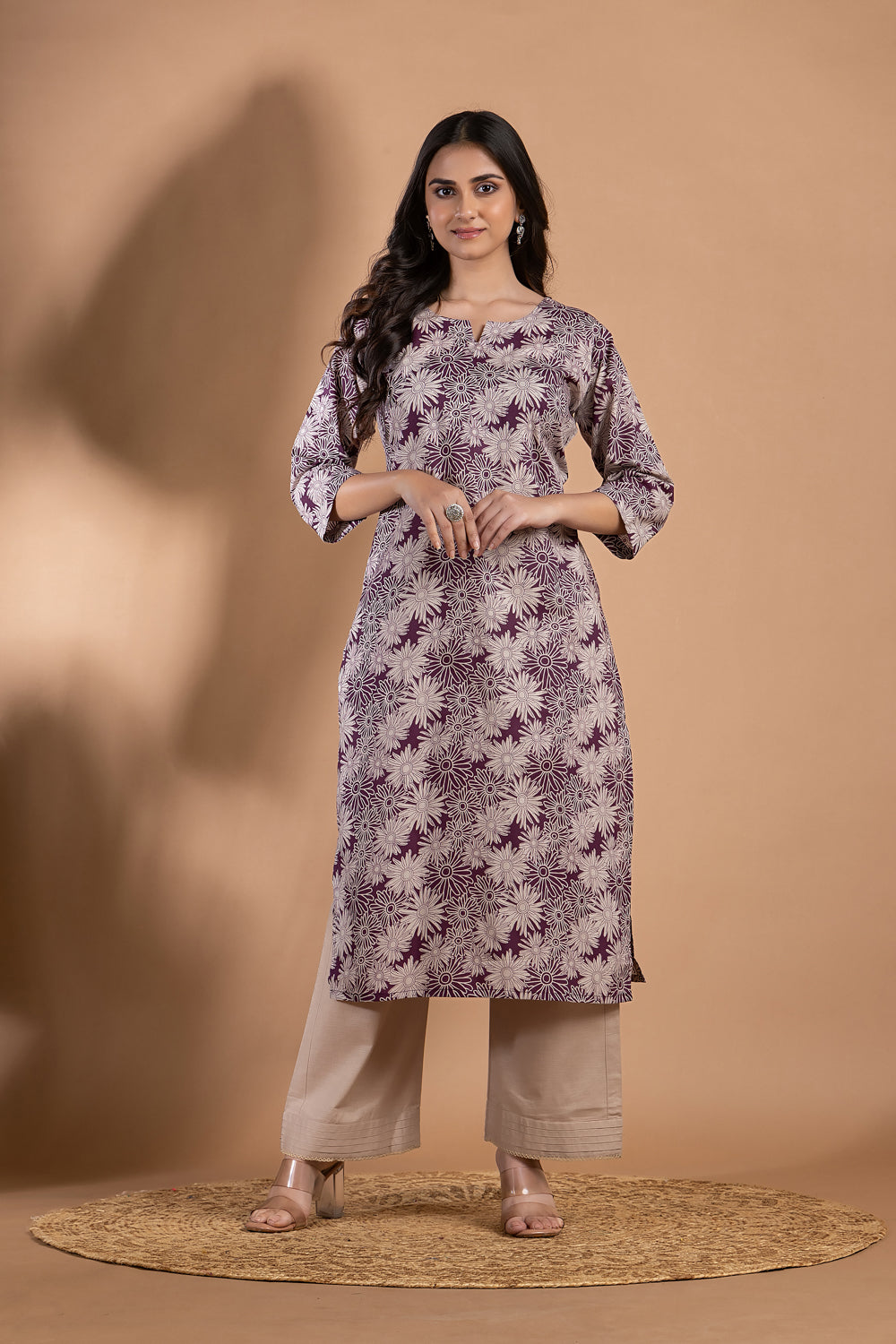 Purple & Grey Dahlia Print Kurta