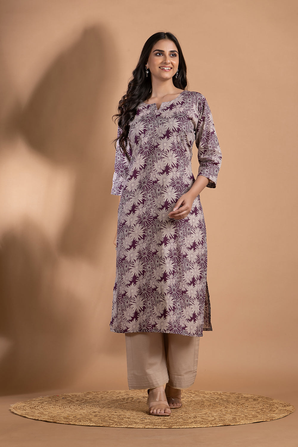 Purple & Grey Dahlia Print Kurta