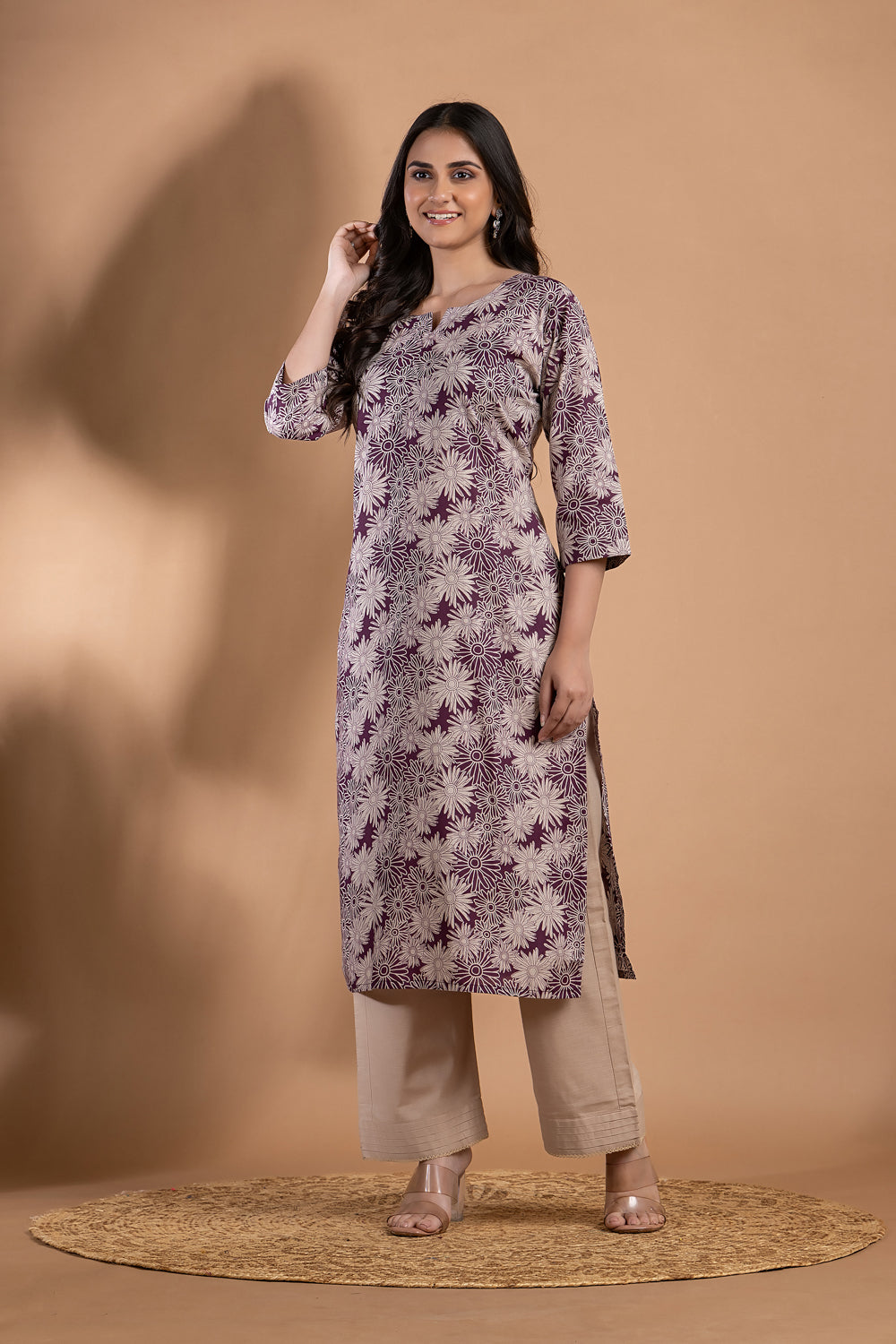 Purple & Grey Dahlia Print Kurta