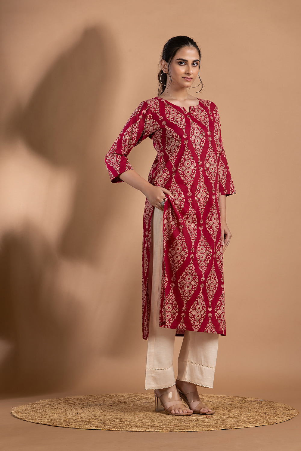 Dark Pink Ornate Print kurta