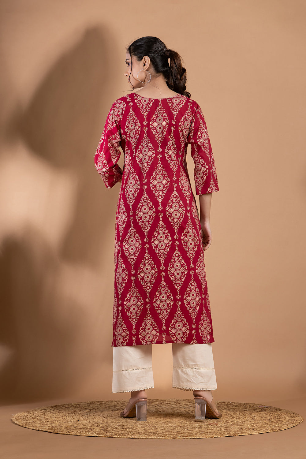 Dark Pink Ornate Print kurta