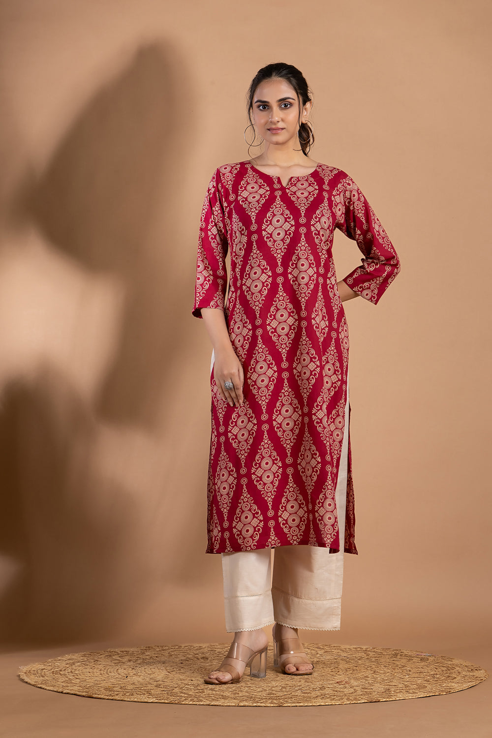 Dark Pink Ornate Print kurta