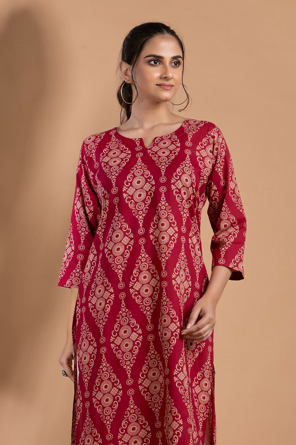 Dark Pink Ornate Print kurta