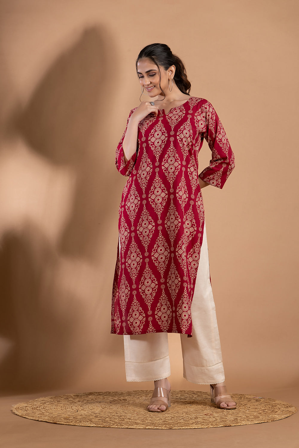 Dark Pink Ornate Print kurta