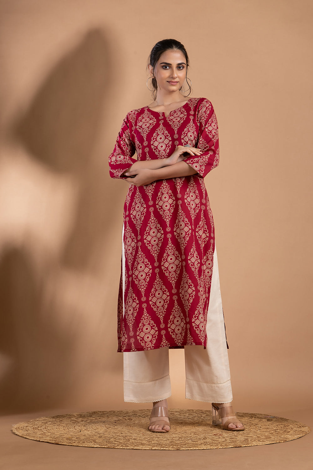 Dark Pink Ornate Print kurta