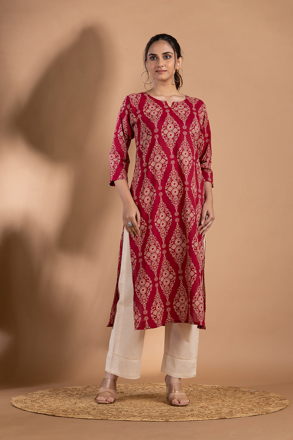 Dark Pink Ornate Print kurta