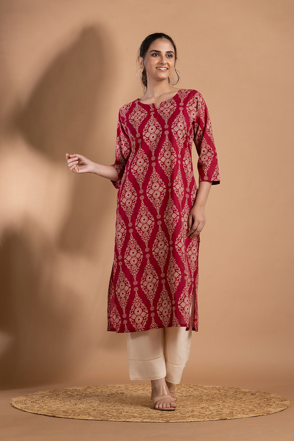 Dark Pink Ornate Print kurta