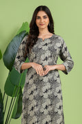 Black & Grey Dahlia Print Kurta