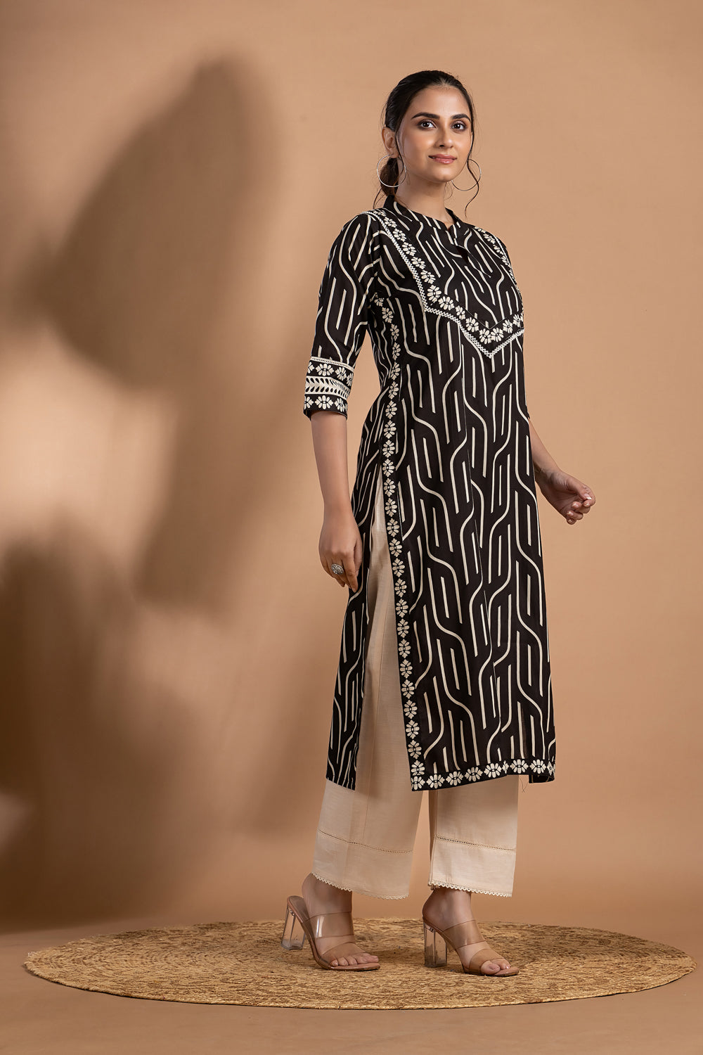 Black Geometric Print Kurta