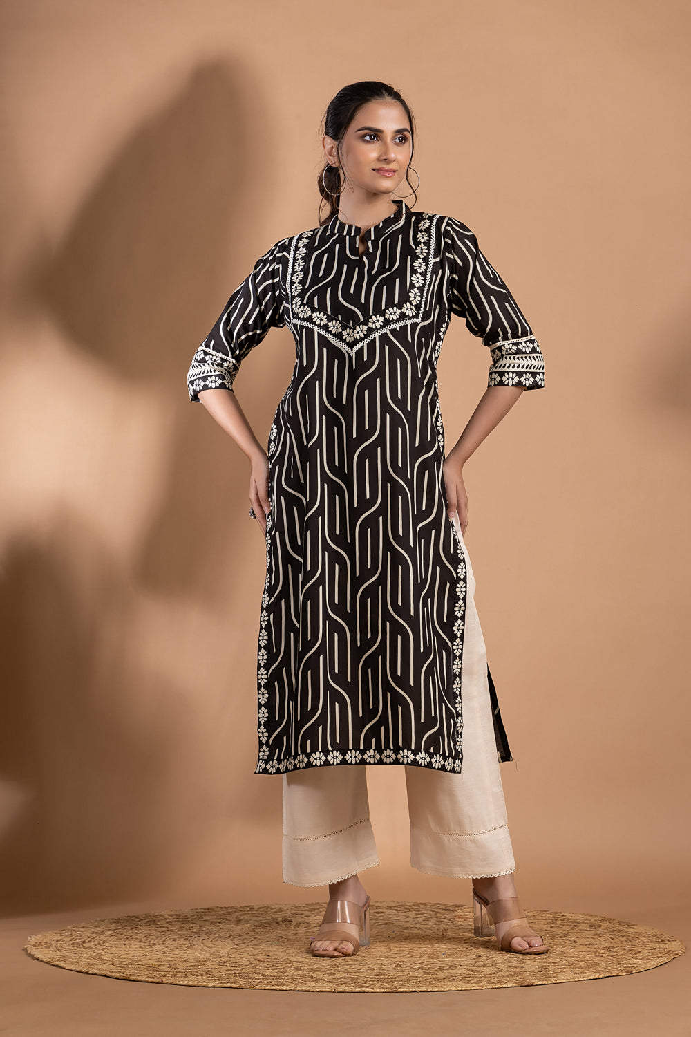 Black Geometric Print Kurta