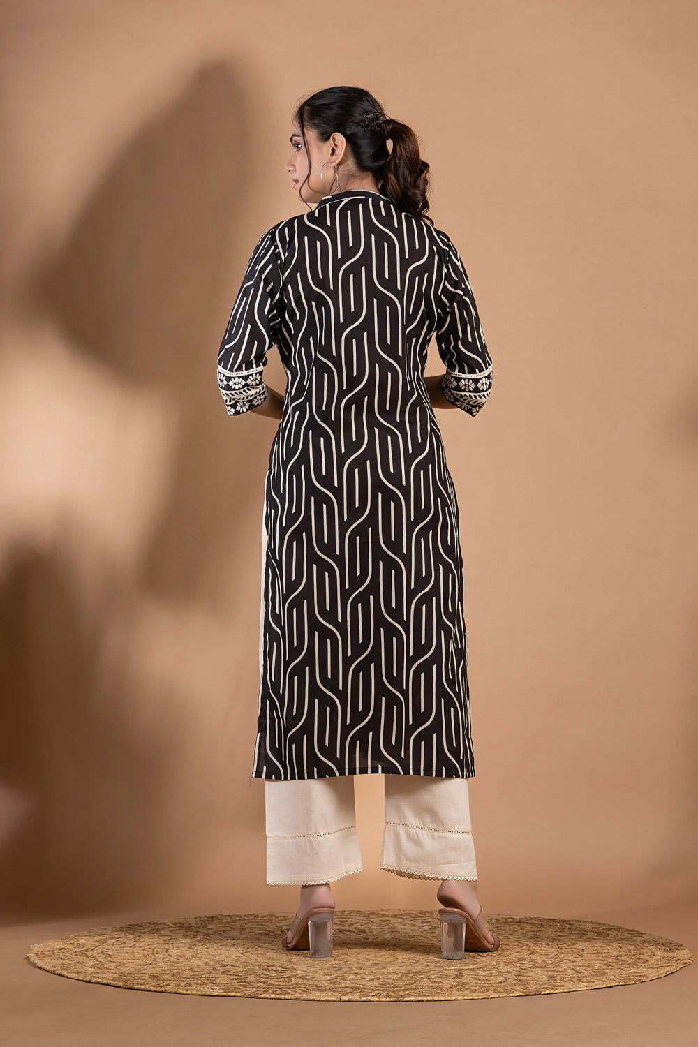 Black Geometric Print Kurta