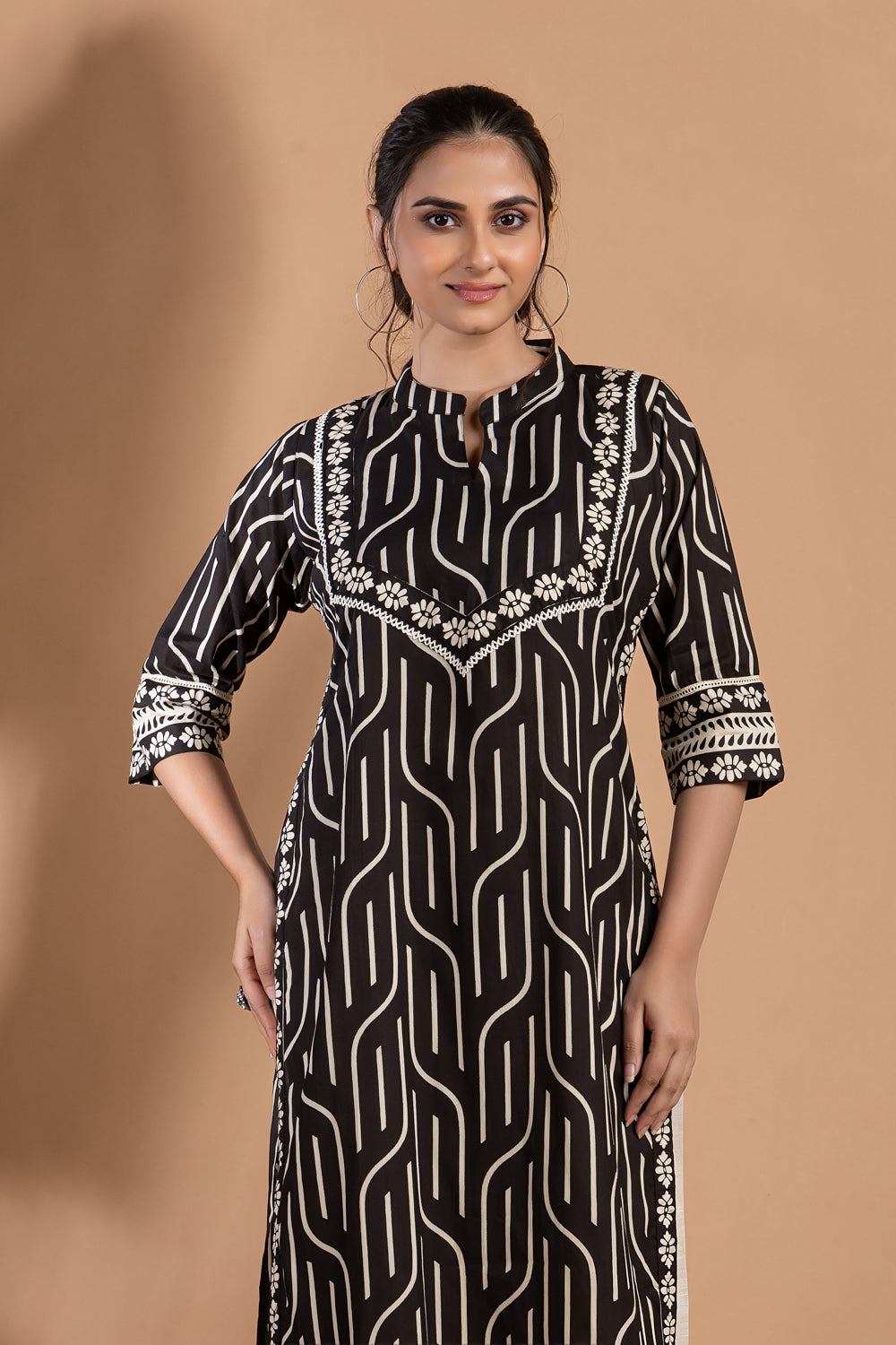 Black Geometric Print Kurta