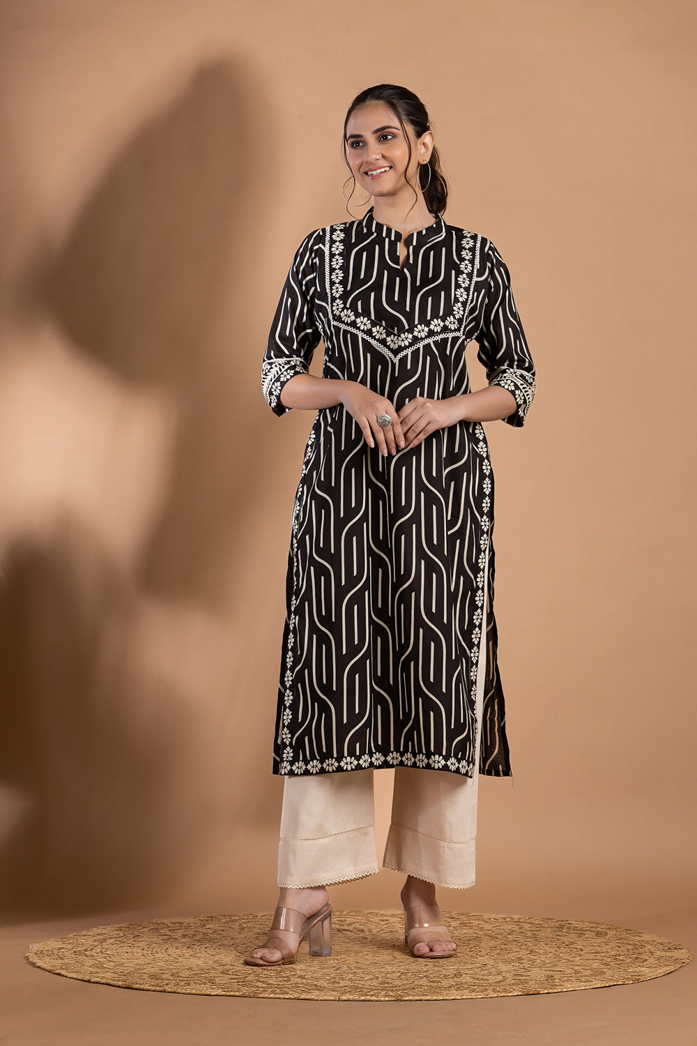 Black Geometric Print Kurta
