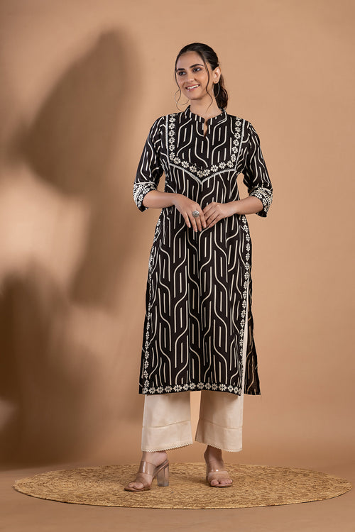 Black Geometric Print Kurta